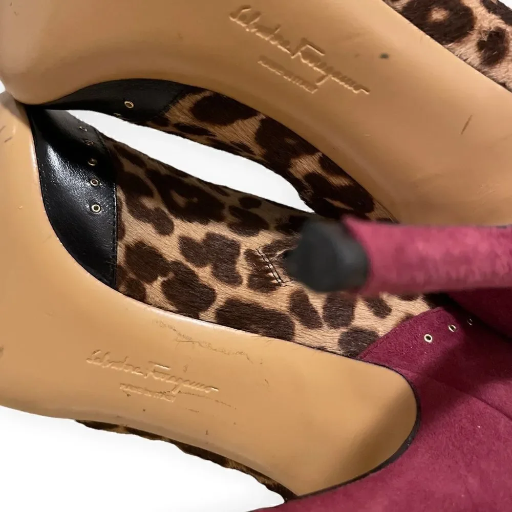 SALVATORE FERRAGAMO Calf Hair Animal Print Ankle Booties |Size: 9|